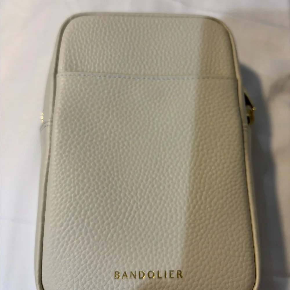 Bandolier Cream Pebbled Leather Crossbody Bag with Gold Hardware - Picture 2 of 4